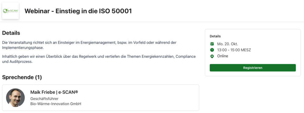 Anmeldung ISO 50001 Kurs 7.2, 7.3