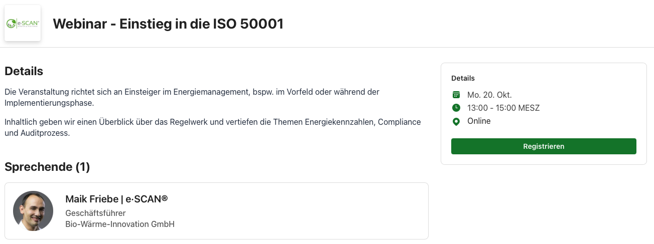 Anmeldung ISO 50001 Kurs 7.2, 7.3
